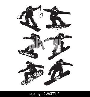 Silhouette Set von Snowboardfahrern Stock Vektor