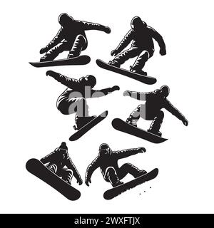 Silhouette Set von Snowboardfahrern Stock Vektor