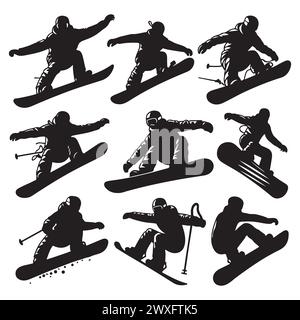 Silhouette Set von Snowboardfahrern Stock Vektor