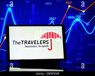 Deutschland. 30. März 2024. In dieser Fotoabbildung wird das Logo der Travelers Companies auf einem Tablet angezeigt. Quelle: SOPA Images Limited/Alamy Live News Stockfoto