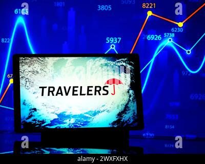 Deutschland. 30. März 2024. In dieser Fotoabbildung wird das Logo der Travelers Companies auf einem Tablet angezeigt. Quelle: SOPA Images Limited/Alamy Live News Stockfoto