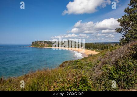 Sydney North Beaches Küste mit Newport Beach Blick von Bilgola South Headland, Teil des zweihundertjährigen Küstenwanderwegs, Sydney, Australien Stockfoto