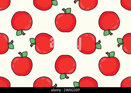 Reifer roter Apfel mit nahtlosem Muster. Vektorabbildung. Stock Vektor