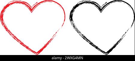 Schwarze und rote Herzform des Kreidepinselstrichs. Love Holiday Greetings Design Konzept. 2er-Set. Valentinstag, Weißer und Schwarzer Tag Grußidee. Vektor-Designelemente für Karten, Poster, Banner Stock Vektor