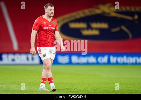 Limerick, Irland. 30. März 2024. Sean O’Brien aus Munster während des Spiels der United Rugby Championship Runde 13 zwischen Munster Rugby und Cardiff Rugby im Thomond Park in Limerick, Irland am 30. März 2024 (Foto: Andrew Surma/ Credit: SIPA USA/Alamy Live News Stockfoto