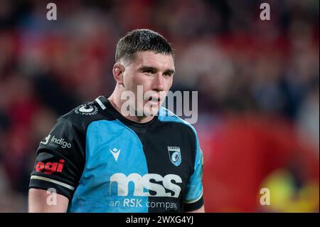 Limerick, Irland. 30. März 2024. SEB Davies of Cardiff während des Spiels der United Rugby Championship Runde 13 zwischen Munster Rugby und Cardiff Rugby im Thomond Park in Limerick, Irland am 30. März 2024 (Foto: Andrew Surma/ Credit: SIPA USA/Alamy Live News Stockfoto