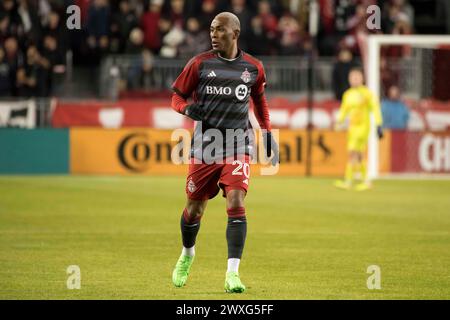 Toronto, Ontario, Kanada. 30. März 2024. Deybi Flores #20 im MLS-Spiel zwischen Toronto FC und Sporting Kansas City im BMO Field in Toronto. Das Spiel endete 1-3 (Credit Image: © Angel Marchini/ZUMA Press Wire) NUR REDAKTIONELLE VERWENDUNG! Nicht für kommerzielle ZWECKE! Stockfoto