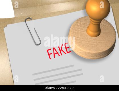 3D-Illustration eines GEFÄLSCHTEN Stempeltitels auf Geschäftsdokument oder Vertrag Stockfoto