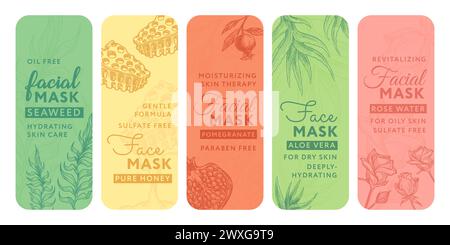 Buntes Sticker-Set für Gesichtsmasken-Paket Stock Vektor
