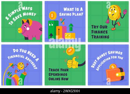 Social-Media-Post-Set für Geld sparenden Service Stock Vektor