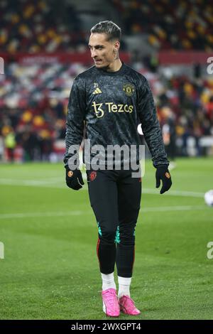 London, Großbritannien. 30. März 2024. London, 30. März 2024: Antony of Manchester United während des Premier League-Spiels zwischen Brentford und Manchester United im GTECH Community Stadium am 30. März 2024 in London. (Pedro Soares/SPP) Credit: SPP Sport Press Photo. /Alamy Live News Stockfoto