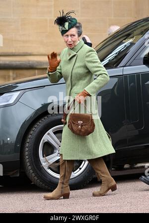 Windsor, Großbritannien. März 31 2024. Prinzessin Anne besuchte am Ostersonntag den Ostermattingottesdienst in der St. George’s Chapel auf Windsor Castle. Quelle: Doug Peters/EMPICS/Alamy Live News Stockfoto