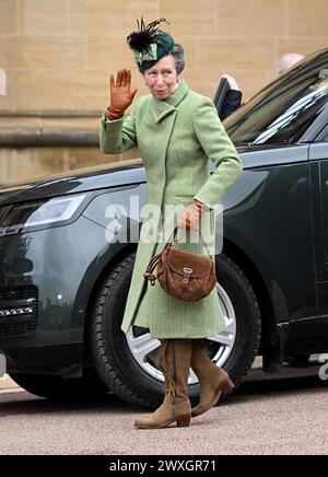 Windsor, Großbritannien. März 31 2024. Prinzessin Anne besuchte am Ostersonntag den Ostermattingottesdienst in der St. George’s Chapel auf Windsor Castle. Quelle: Doug Peters/EMPICS/Alamy Live News Stockfoto