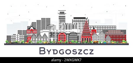 Bydgoszcz Polen Skyline mit farbigen Gebäuden isoliert auf weiß. Vektorabbildung. Bydgoszcz Stadtbild mit Wahrzeichen. Stock Vektor