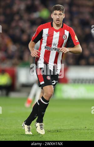 London, Großbritannien. 30. März 2024. Vitaly Janelt aus Brentford während des Premier League-Spiels im Gtech Community Stadium, London. Der Bildnachweis sollte lauten: Paul Terry/Sportimage Credit: Sportimage Ltd/Alamy Live News Stockfoto