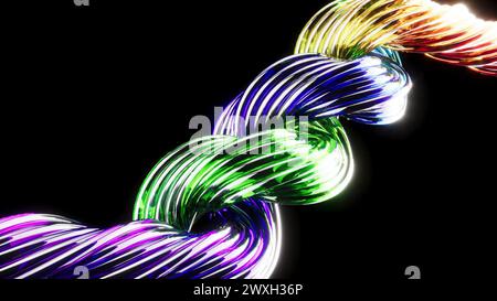 Farbenfrohe Lichtspuren auf schwarzem Hintergrund 3D-Rendering Stockfoto