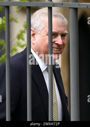 Windsor, Großbritannien. März 31 2024. Prinz Andrew am Ostermattingottesdienst in der Kapelle St. GeorgeÕs auf Schloss Windsor am Ostersonntag. Quelle: Doug Peters/EMPICS/Alamy Live News Stockfoto