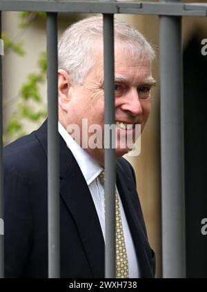 Windsor, Großbritannien. März 31 2024. Prinz Andrew am Ostermattingottesdienst in der Kapelle St. GeorgeÕs auf Schloss Windsor am Ostersonntag. Quelle: Doug Peters/EMPICS/Alamy Live News Stockfoto