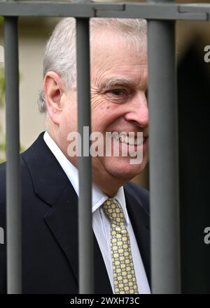 Windsor, Großbritannien. März 31 2024. Prinz Andrew am Ostermattingottesdienst in der Kapelle St. GeorgeÕs auf Schloss Windsor am Ostersonntag. Quelle: Doug Peters/EMPICS/Alamy Live News Stockfoto