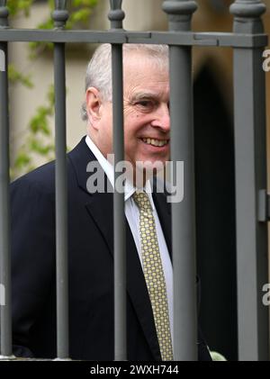 Windsor, Großbritannien. März 31 2024. Prinz Andrew am Ostermattingottesdienst in der Kapelle St. GeorgeÕs auf Schloss Windsor am Ostersonntag. Quelle: Doug Peters/EMPICS/Alamy Live News Stockfoto