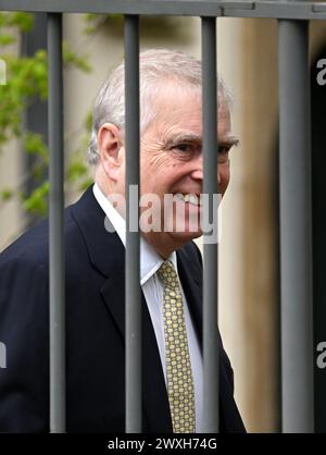 Windsor, Großbritannien. März 31 2024. Prinz Andrew am Ostermattingottesdienst in der Kapelle St. GeorgeÕs auf Schloss Windsor am Ostersonntag. Quelle: Doug Peters/EMPICS/Alamy Live News Stockfoto