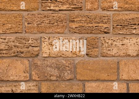 Braune Ziegelblöcke Shell Sandstein Wand Textur Hintergrund. Stockfoto
