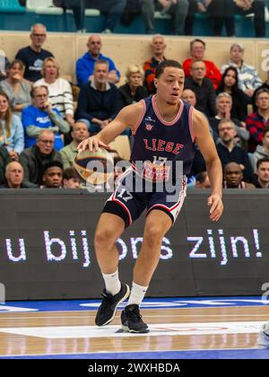 LEIDEN, NIEDERLANDE - MÄRZ 30: Moussa Noterman vom RSW Lüttich Basket während des BNXT League Elite Gold Matches zwischen Zorg en Zekerheid Leiden und RSW L Stockfoto