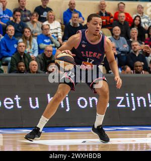 LEIDEN, NIEDERLANDE - MÄRZ 30: Moussa Noterman vom RSW Lüttich Basket während des BNXT League Elite Gold Matches zwischen Zorg en Zekerheid Leiden und RSW L Stockfoto