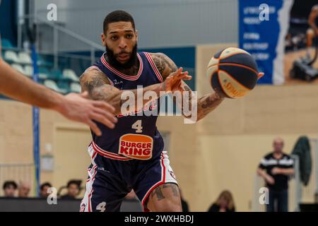 LEIDEN, NIEDERLANDE - MÄRZ 30: Jamelle Hagins von RSW Lüttich Basket im BNXT League Elite Gold Match zwischen Zorg en Zekerheid Leiden Stockfoto