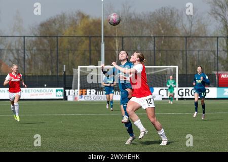 Wijdewormer, Niederlande. 31. März 2024. WIJDEWORMER, NIEDERLANDE - MÄRZ 31: Robin Blom von AZ während des niederländischen Azerion Women's Eredivisie Matches zwischen AZ Alkmaar und PSV im AFAS Trainingskomplex am 31. März 2024 in Wijdewormer, Niederlande. (Foto von Gerard Spaans/Orange Pictures) Credit: Orange Pics BV/Alamy Live News Stockfoto