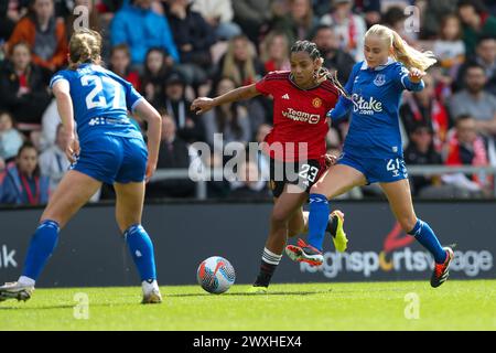 Leigh, Großbritannien. 31. März 2024. Geyse beim Spiel der Barclays Women’s Super League zwischen Manchester United und Everton im Leigh Sports Village Credit: Ryan Asman/auf ihrer Seite Stockfoto