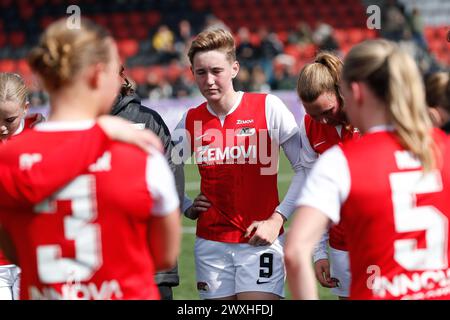 Wijdewormer, Niederlande. 31. März 2024. WIJDEWORMER, NIEDERLANDE - MÄRZ 31: Floor Spaan of AZ während des niederländischen Azerion Women's Eredivisie Matches zwischen AZ Alkmaar und PSV im AFAS Trainingskomplex am 31. März 2024 in Wijdewormer, Niederlande. (Foto von Gerard Spaans/Orange Pictures) Credit: Orange Pics BV/Alamy Live News Stockfoto