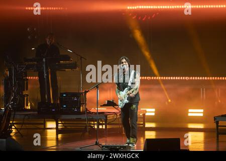 Hollywood, USA. 30. März 2024. Juanes tritt am 30. März 2024 in Hollywood auf. Diese Vorstellung war der letzte Abend seiner Nordamerika-Tour. (Foto: Geoffrey Clowes/SIPA USA) Credit: SIPA USA/Alamy Live News Stockfoto