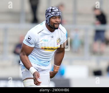 Eccles, Großbritannien. 31. August 2023. Christ Tshiunza von Exeter Chiefs während des Gallagher Premiership Match Sale Sharks vs Exeter Chiefs im Salford Community Stadium, Eccles, Vereinigtes Königreich, 31. März 2024 (Foto: Steve Flynn/News Images) in Eccles, Vereinigtes Königreich am 31. März 2023. (Foto: Steve Flynn/News Images/SIPA USA) Credit: SIPA USA/Alamy Live News Stockfoto