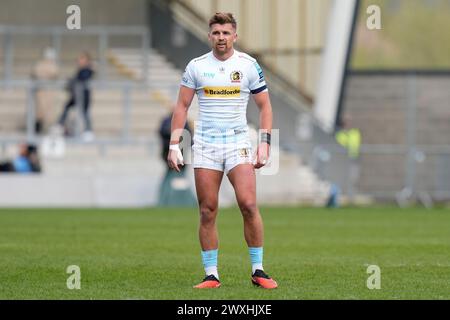 Eccles, Großbritannien. 31. August 2023. Henry Slade von Exeter Chiefs während des Gallagher Premiership Match Sale Sharks vs Exeter Chiefs im Salford Community Stadium, Eccles, Vereinigtes Königreich, 31. März 2024 (Foto: Steve Flynn/News Images) in Eccles, Vereinigtes Königreich am 31. März 2023. (Foto: Steve Flynn/News Images/SIPA USA) Credit: SIPA USA/Alamy Live News Stockfoto