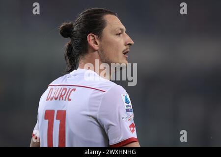 Turin, Italien. 30. März 2024. Milan Djuric vom AC Monza sieht sich während des Spiels der Serie A im Stadio Grande Torino in Turin an. Der Bildnachweis sollte lauten: Jonathan Moscrop/Sportimage Credit: Sportimage Ltd/Alamy Live News Stockfoto