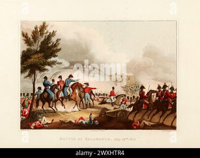 Schlacht von Salamanca, 22. Juli 1812. Vintage farbiger Aquatint, veröffentlicht von James Jenkins, 1815, aus den kriegerischen Leistungen Großbritanniens und ihrer Verbündeten : von 1799 bis 1815. Stockfoto