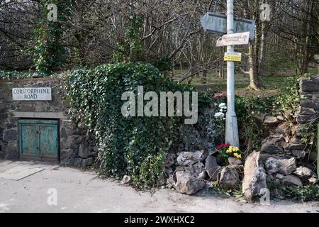 Edinburgh Schottland, Vereinigtes Königreich 31 März 2024. Blumen links an der Kreuzung von Corstorphine Road und Balgreen Road nach einem Polizeivorfall. Credit sst/alamy Live News Stockfoto