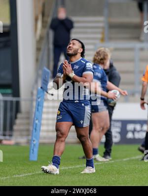 Salford, Lancashire, Großbritannien. 31. März 2024; Salford Community Stadium, Salford, Lancashire, England; Gallagher Premiership Rugby, Sale Sharks versus Exeter Chiefs; Manu Tuilagi von Sale Sharks wird nach 65 Minuten ersetzt Credit: Action Plus Sports Images/Alamy Live News Stockfoto