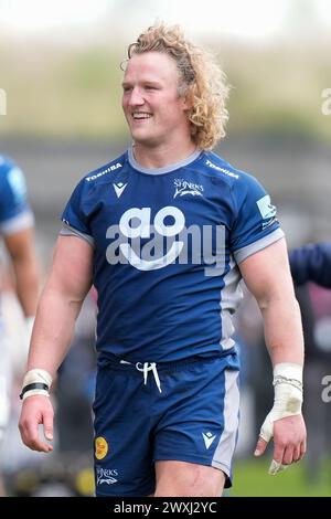 Eccles, Großbritannien. 31. August 2023. Ross Harrison von Sale Sharks After the Gallagher Premiership Match Sale Sharks vs Exeter Chiefs im Salford Community Stadium, Eccles, Vereinigtes Königreich, 31. März 2024 (Foto: Steve Flynn/News Images) in Eccles, Vereinigtes Königreich am 31. März 2023. (Foto: Steve Flynn/News Images/SIPA USA) Credit: SIPA USA/Alamy Live News Stockfoto