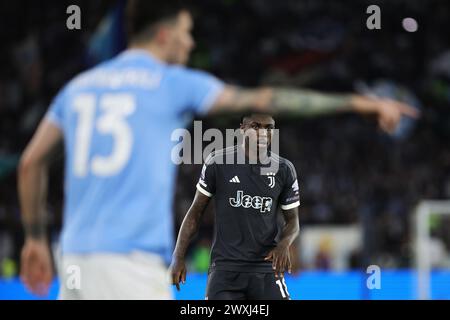 Rom, Italie. 30. März 2024. Moise Kean von Juventus sieht beim Fußballspiel der italienischen Meisterschaft Serie A zwischen SS Lazio und Juventus FC am 30. März 2024 im Stadio Olimpico in Rom, Italien - Foto Federico Proietti/DPPI Credit: DPPI Media/Alamy Live News Stockfoto