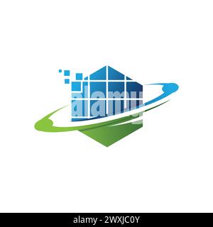 Hexagon Orbit Solarenergie und Naturstrom. Recycling-Energietechnologie für den umweltfreundlichen Umweltschutz. Vektorabbildung Stock Vektor