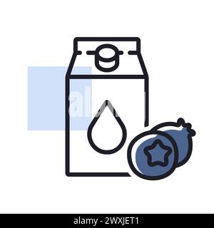 Karton mit Milch mit Heidelbeergeschmack. Schild für Milchprodukte. Diagrammsymbol für Design von Kochwebsite und Apps, Logo, App, UI Stock Vektor