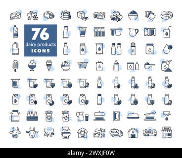 Milch, Milchprodukte, Vektor-Symbolset. Diagrammsymbol für Design von Kochwebsite und Apps, Logo, App, UI Stock Vektor