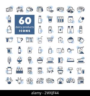 Milch, Milchprodukte, Vektor-Symbolset. Diagrammsymbol für Design von Kochwebsite und Apps, Logo, App, UI Stock Vektor