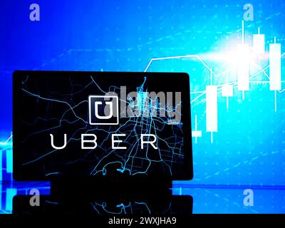 Garham, Bayern, Deutschland. 31. März 2024. In dieser Fotoabbildung wird das Logo von Uber Technologies Inc. Auf einem Tablet angezeigt (Credit Image: © Igor Golovniov/SOPA images via ZUMA Press Wire) NUR ZUR REDAKTIONELLEN VERWENDUNG! Nicht für kommerzielle ZWECKE! Stockfoto