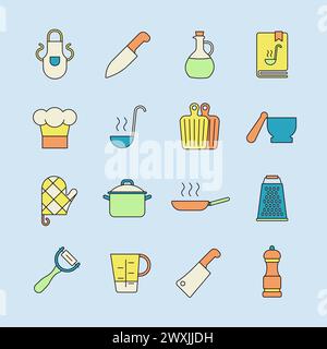 Koch-Lebensmittel und Küchen-Vektor-Symbol Set. Diagrammsymbol für das Kochen von Website und Apps Design, Logo, App, UI Stock Vektor