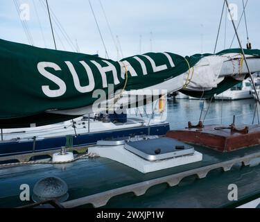 Suhaili - das Segelboot, mit dem Sir Robin Knox-Johnston 1969 das Weltweltrennen gewann Stockfoto