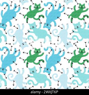 Halloween Tiere nahtlose Aquarellmalerei Katzenmuster zum Einpacken von Papier und Stoffen und Kinderkleidung Druck und Accessoires und Herbst Textilien und Stockfoto