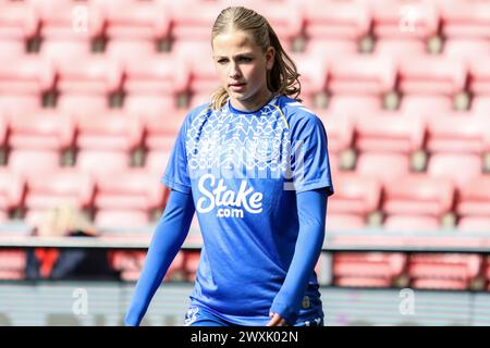 Manchester, Großbritannien. 31. März 2024. Leigh Sports Village, Manchester, England, 31. März 2024: Isabella Hobson (39 Everton) vor dem Barclays FA Womens Super League Spiel zwischen Manchester United und Everton in Leigh Sports Villagein Manchester, England am 31. März 2024. (Sean Chandler/SPP) Credit: SPP Sport Press Photo. /Alamy Live News Stockfoto